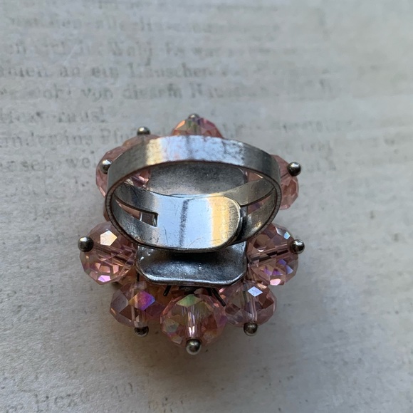 Peachy Pink Crystal Rhinestone Cluster Adjustable Fashion Ring Woman’s Jewelry - Picture 4 of 6